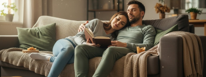 Tired parent resting on couch